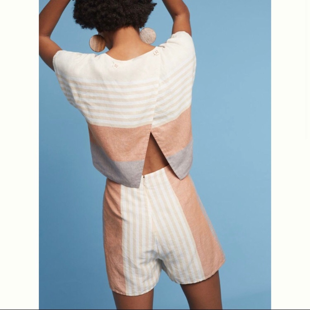 Anthropologie Elevenses Striped Linen Romper